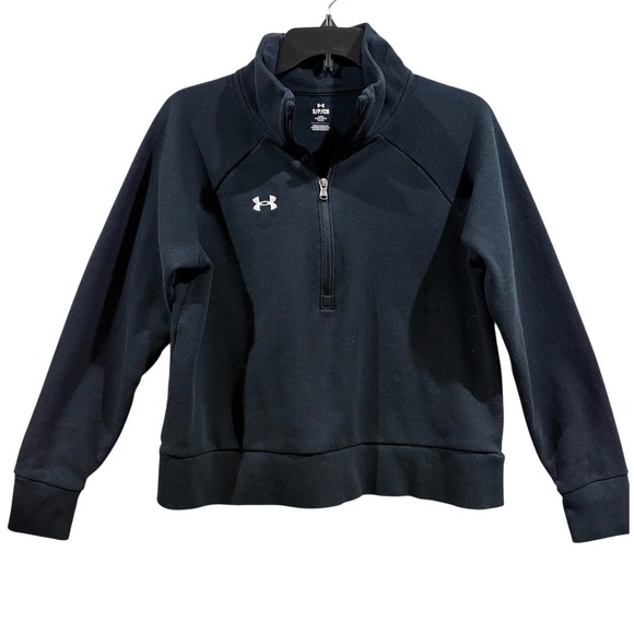 Under Armour Tops - Under Armour Quarter Zip Pullover Womens Small Black Fleece Raglan Loose Fit